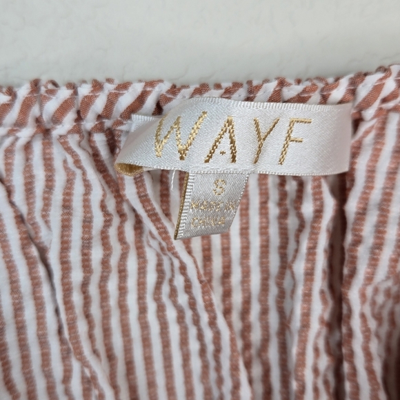 Wayf Womens Isabelle Midi Dress Sz S Shirred Seersucker Striped Adj Straps Red - Picture 6 of 13